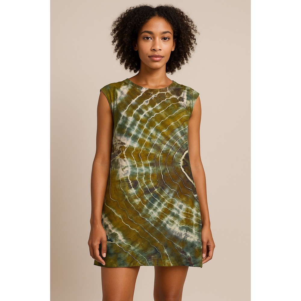 Allen Allen XS Tie Dye Dress Earthy Swirl Boho Summer Beach Coverup Festival Art